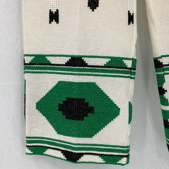 NWT Zara White Green Geometric Flat Front Embroidered Lined Trouser Pants Medium - Picture 5 of 11